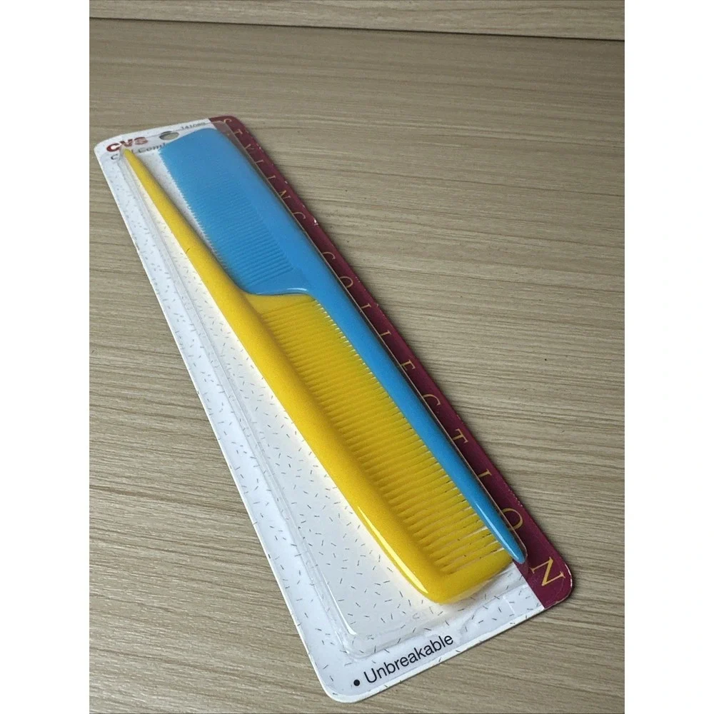 Vintage Curl Comb Set Blue Yellow Plastic CVS 141089 NOS
